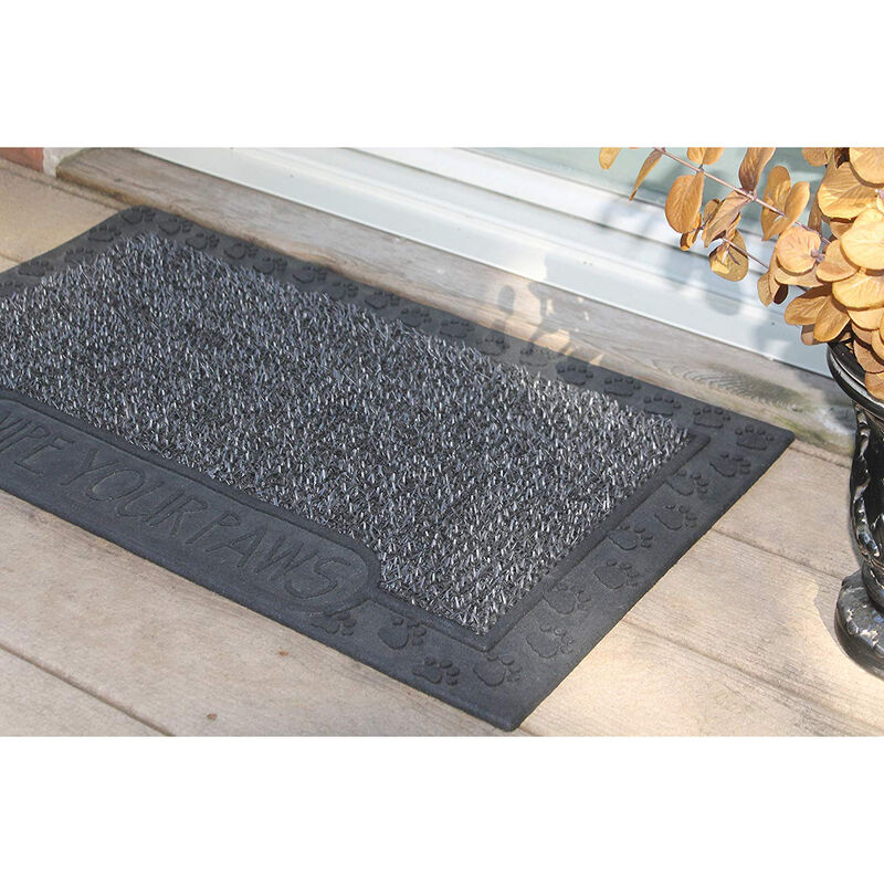GrassWorx Clean Machine "Wipe Your Paws" Doormat, 18" x 30", Flint image number 2