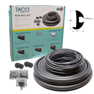 TACO Marine Flexible Rub Rail Kit, 1-7/8" X 1-1/8", Black with Black Insert, 70 Feet