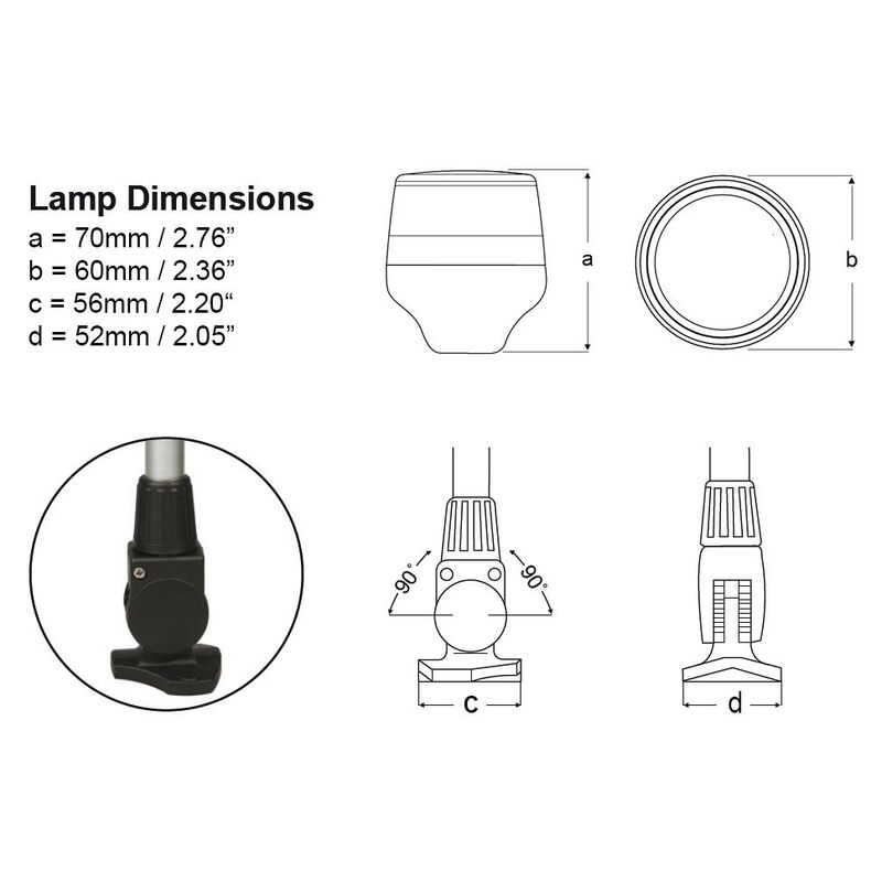 Hella Marine NaviLED 360 All-Round White Fold-Down Pole Navigation Light, 12" image number 3