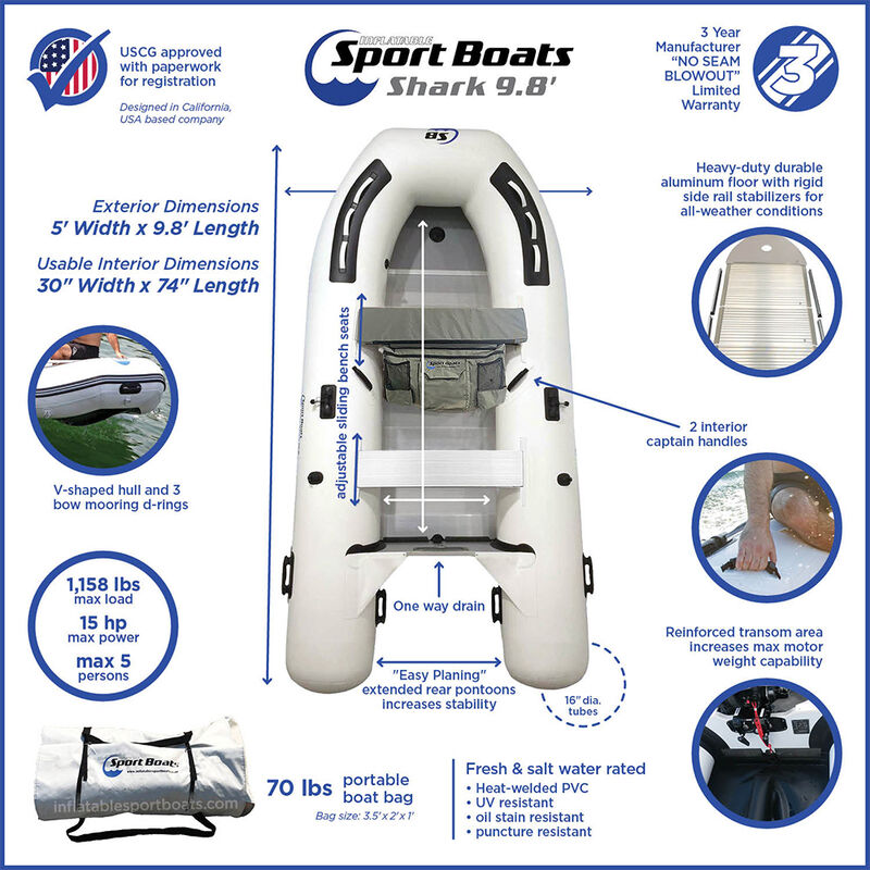 Island Hopper Shark 9.8' Aluminum Floor Inflatable Sport Boat image number 2