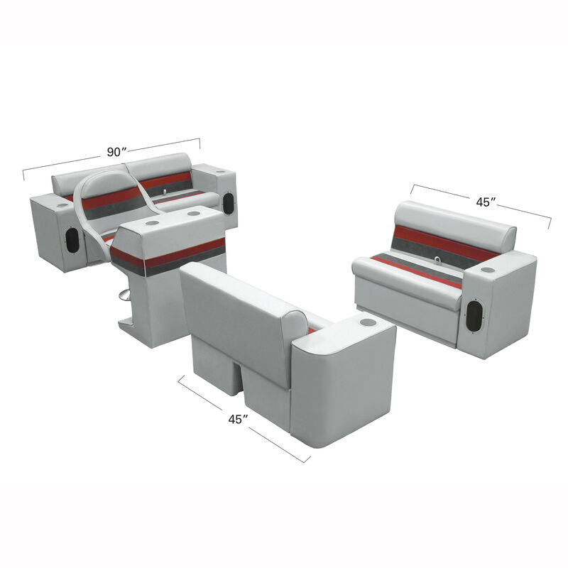 Deluxe Pontoon Seats w/Toe Kick Base, Complete Package Plus Stand, Gray/Red/Char