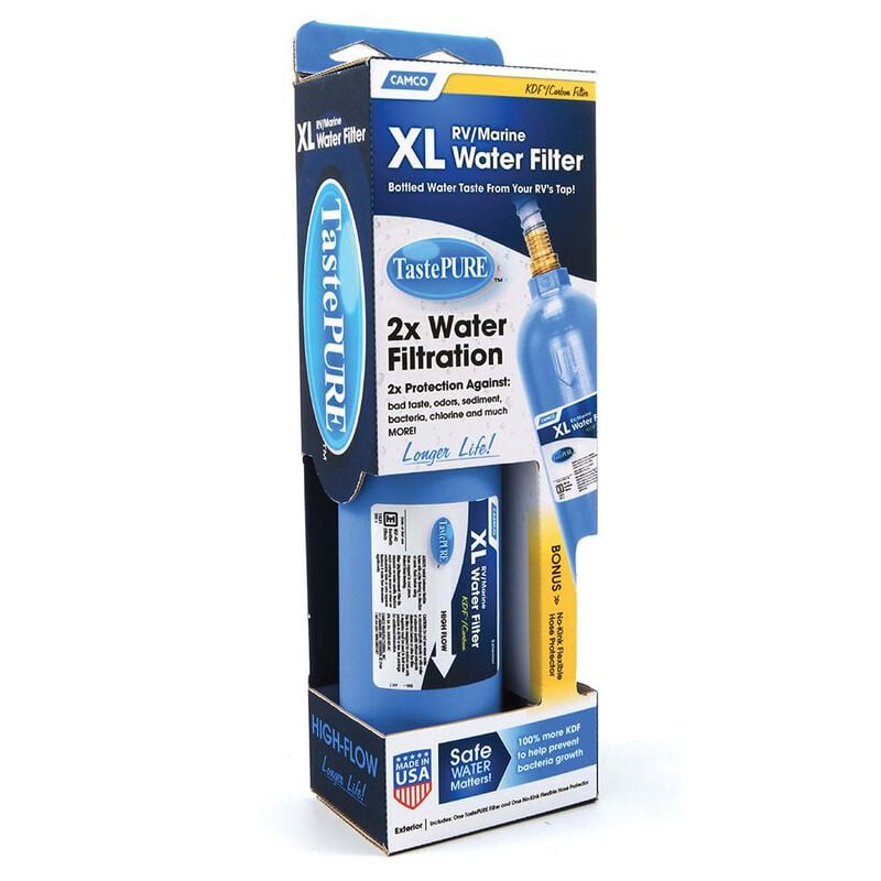 Camco TastePURE XL KDF/Carbon RV Water Filter with Flexible Hose Protector  image number 3