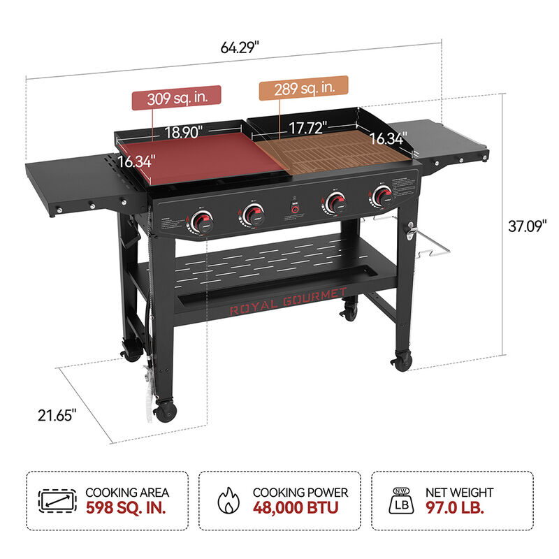 Royal Gourmet 4-Burner Gas Grill and Griddle Combo Package image number 4