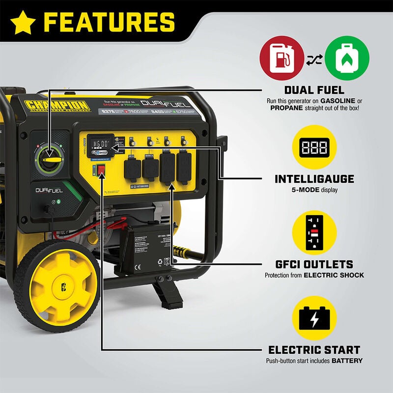 Champion 7500-Watt Dual Fuel Portable Generator with CO Shield image number 11