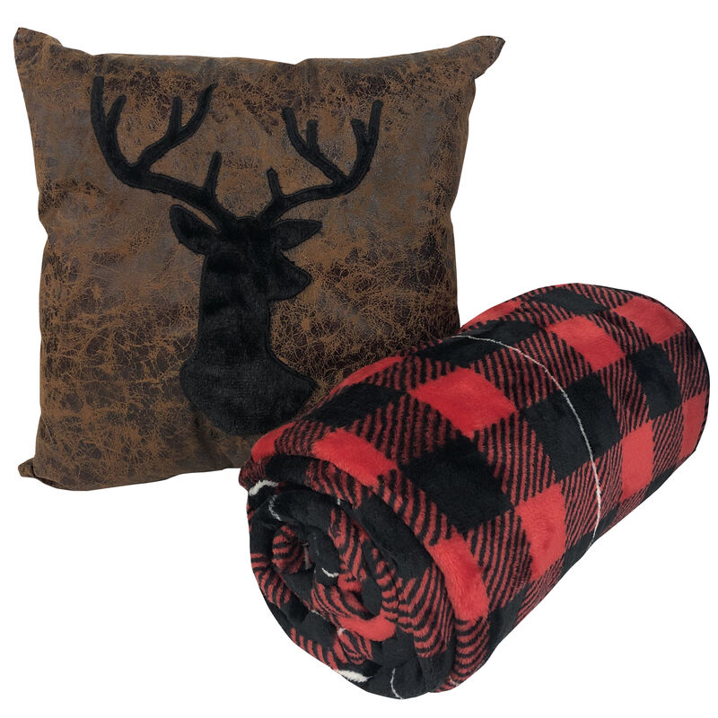 Decorative Pillow & Throw Gift Set – Deer Plaid image number 1