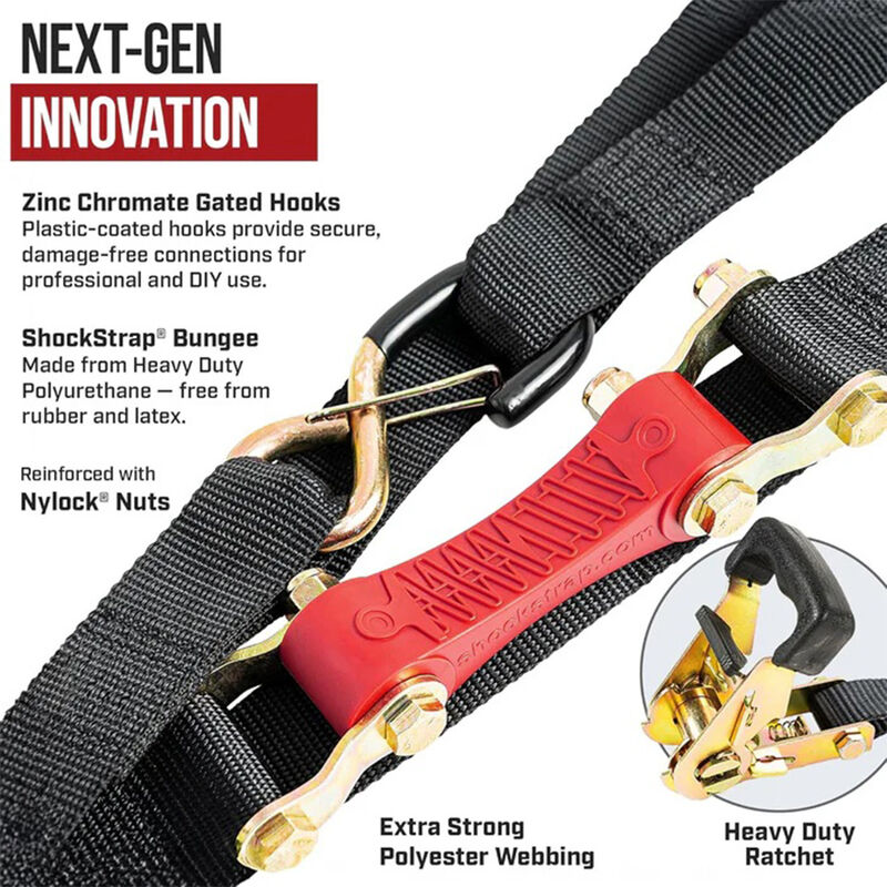 The Perfect Bungee 15' x 1.5" ShockStrap Ratchet Strap with Clip Hooks, 2-Pack image number 3