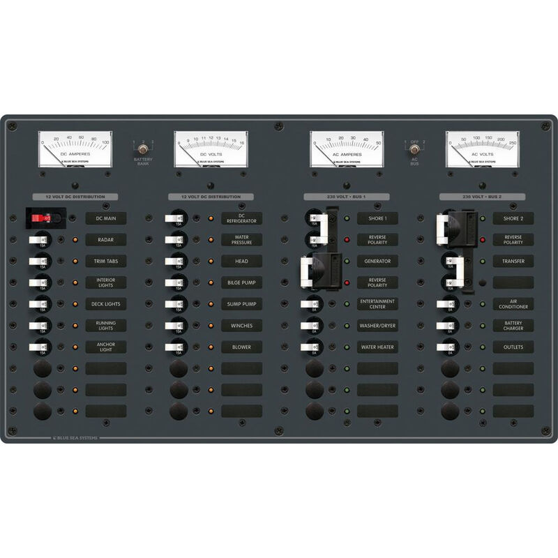 Blue Sea AC (2 Sources)/DC Main Toggle Circuit Breaker Panel (230V European AC) image number 1