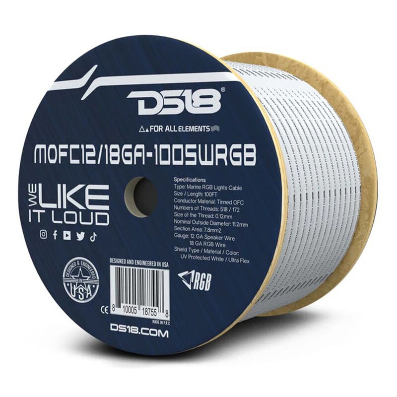 DS18 MOFC12/18GA-100SWRGB Marine Tinned OFC 18-Ga. LED RGB and 12-Ga. Speaker Wire, 100' image number 2