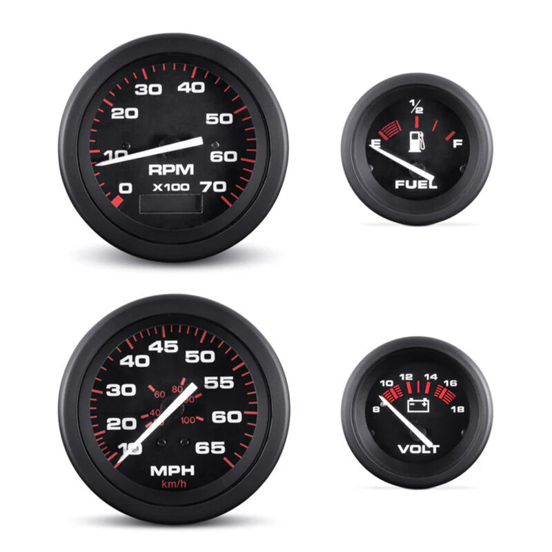 Sierra Amega 4-Gauge Set, Tachometer, Voltmeter, Speed and Fuel Gauge