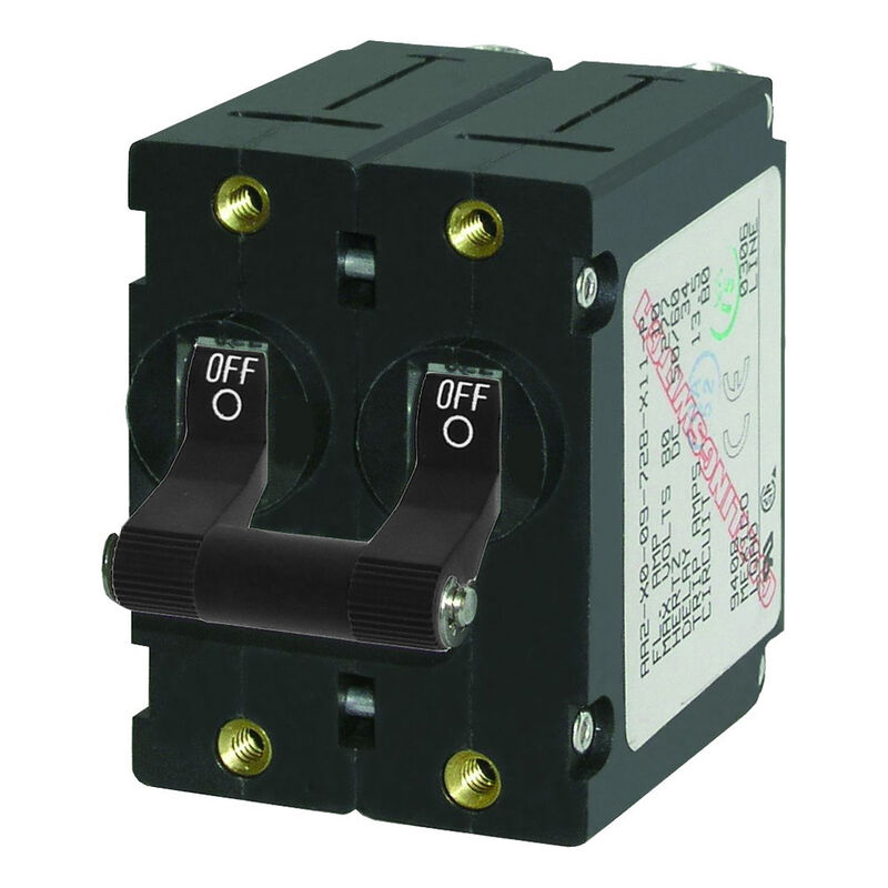 Blue Sea AC Circuit Breaker A-Series Toggle Switch, Double Pole, 10A, Black image number 1