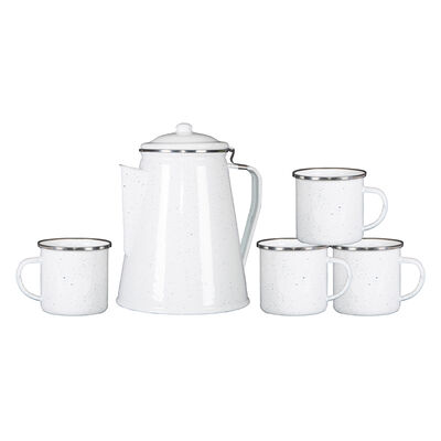 Stansport Enamel Percolator Coffee Pot and 4-Mug Set, White