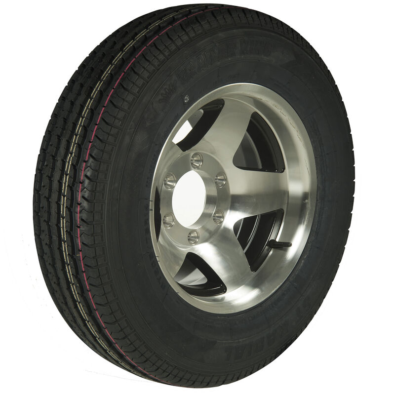 Trailer King II ST225/75 R 15 Radial Trailer Tire, 6-Lug Aluminum Black Star Rim image number 1