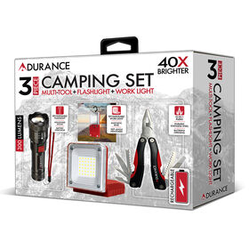Adurance 3-Piece Camping Set with Multi-Tool + Flashlight + Work Light