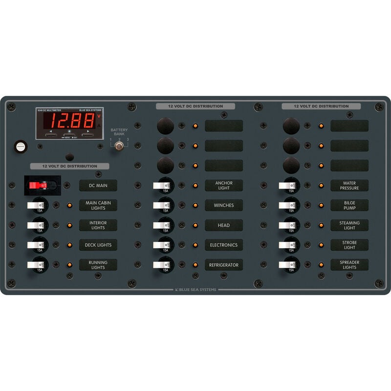 Blue Sea Systems Panel, DC Main + 20 Positions w/Digital Multi-Function Meter image number 1