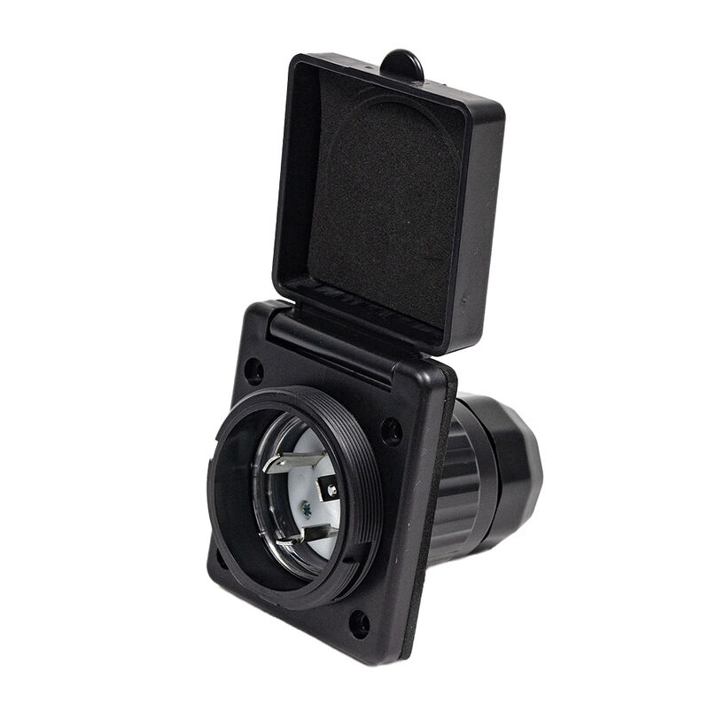  Electric World 30A Black RV Inlet w/Stainless Steel Cover