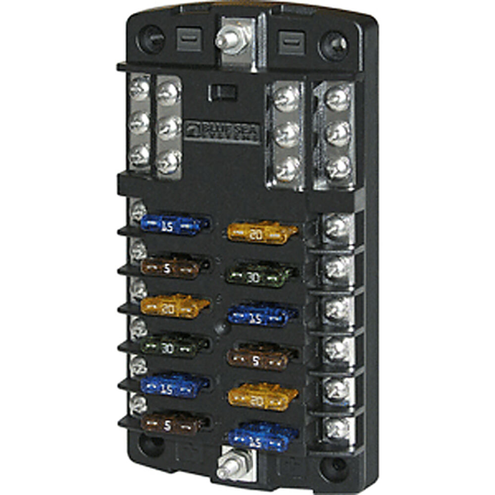 Blue Sea Common Sourced ST Blade Fuse Block - 12 Circuits w/Negative
