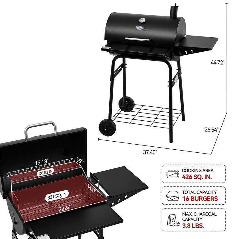 Royal Gourmet CC1624 BBQ Charcoal Grill w/ Side & Front Shelves image number 8