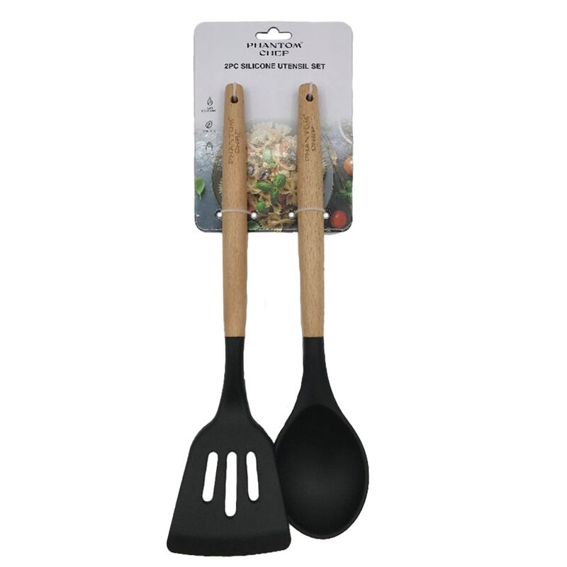 Phantom Chef Silicone Slotted Turner and Spoon Set, Black image number 2