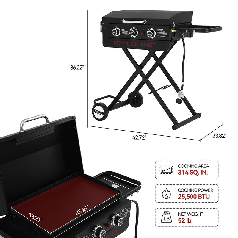  Royal Gourmet PD3001-N 3 Burner Portable Gas Griddle image number 9