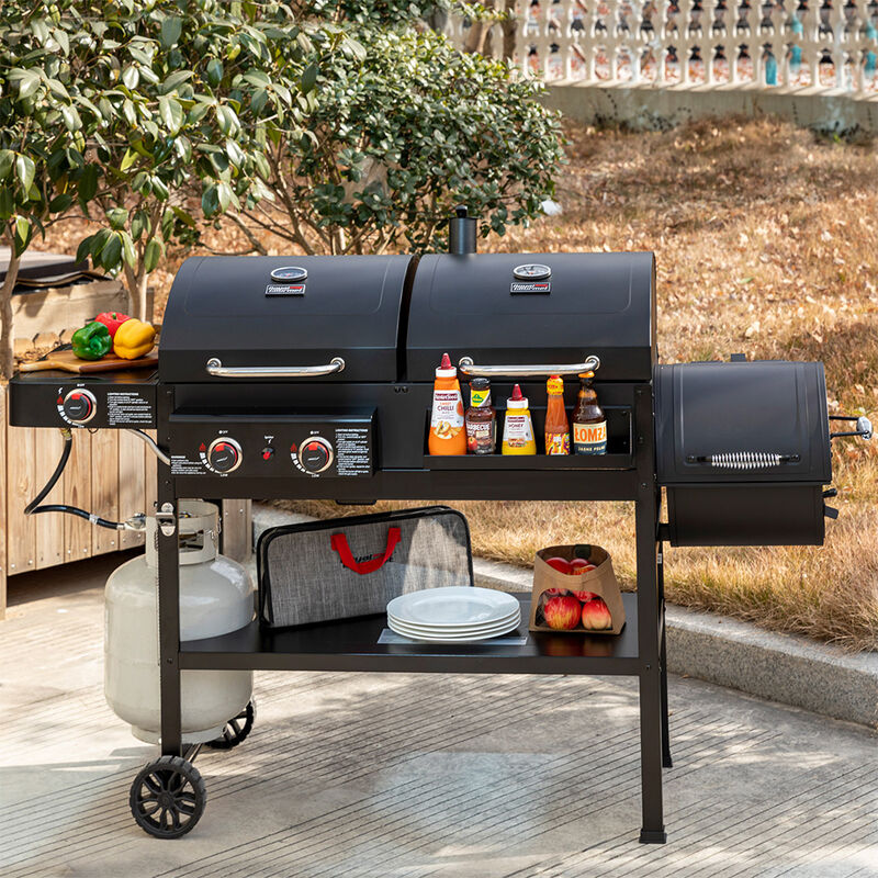 Royal Gourmet ZH3005Y 2-Burner Gas/Charcoal Grill with Offset Smoker + Side Burner image number 17