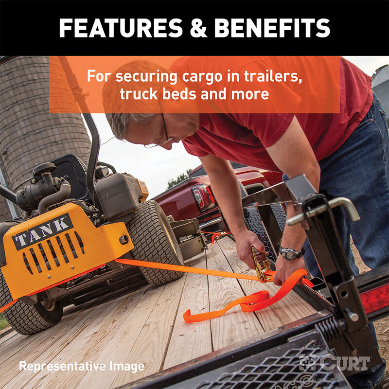 CURT 16' Orange Cargo Strap with J-Hooks, 1100 lbs. image number 6