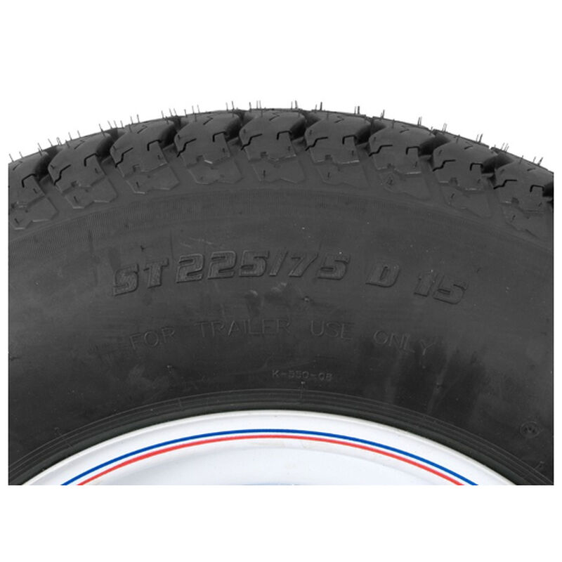 Trail America 225/75 x 15 Bias Trailer Tire, 5-Lug Spoke White Rim image number 5