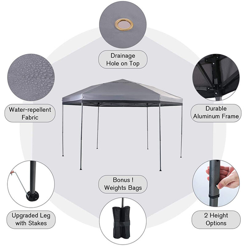 Hexagon Pop Up Canopy 12' x 10' Tent, Gray image number 2