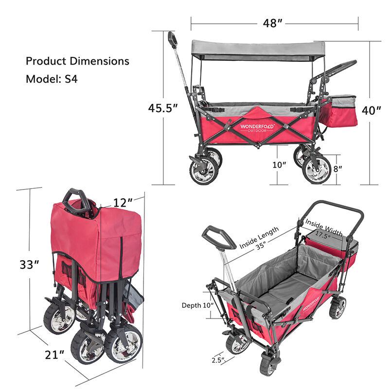Wonderfold Outdoor S4 Push and Pull Premium Utility Folding Wagon with Canopy image number 34