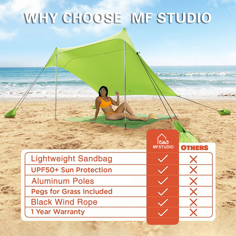 MF Studio Beach Shade 7.6' x 7.2' Sun Shelter and Portable Canopy, Green image number 5
