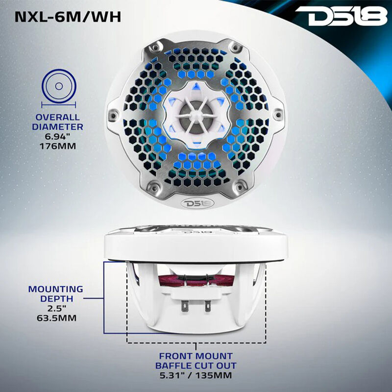 DS18 NXL-6M 6.5" Two-Way Coaxial Marine Speakers with RGB LED Lights, Pair image number 7