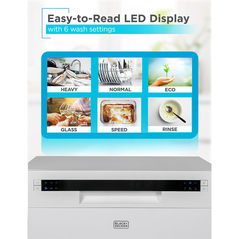 Black+Decker Countertop 6-Place Setting Dishwasher, White image number 6