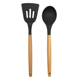 Phantom Chef Silicone Slotted Turner and Spoon Set, Black