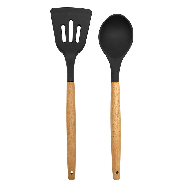Phantom Chef Silicone Slotted Turner and Spoon Set, Black image number 1