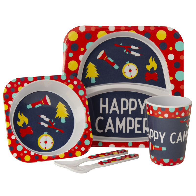 Kid's Happy Camper Food Tray Set, Red/Navy image number 1