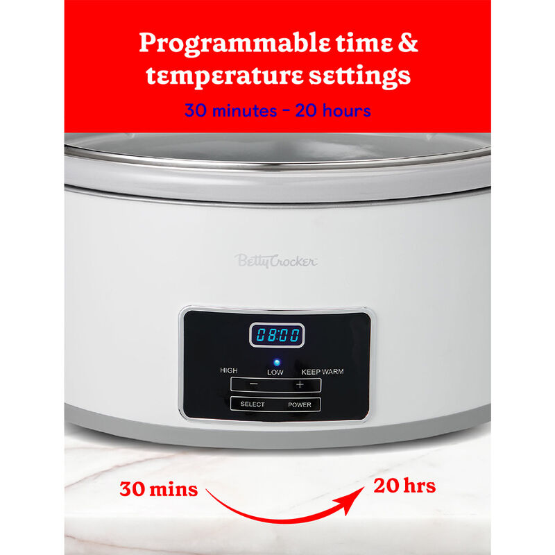 Betty Crocker 6-Quart Oval Digital Slow Cooker, White image number 4