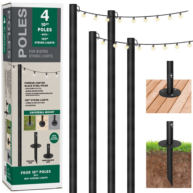 Excello Global Products Bistro String Light Poles with Lights, 4-Pack image number 2