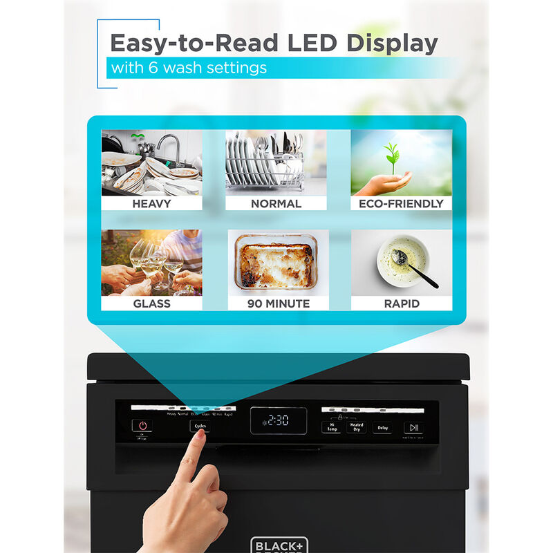 Black+Decker Portable 8 Place Setting Dishwasher, Black image number 5