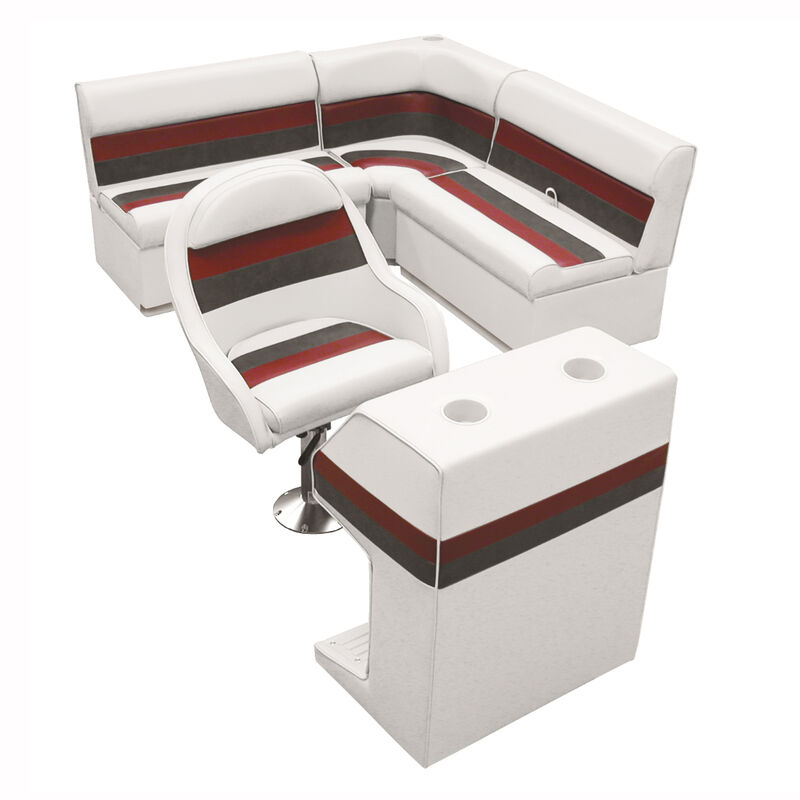 Deluxe Pontoon Furniture with Toe Kick Base - Group 2 Package, White/Red/Charcoa
