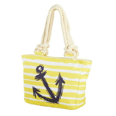 Beachcomber Coastal Life Gold/Navy Anchor Tote with Rope Handles