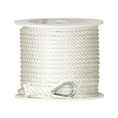 1/2x100' White Twisted 3 Strand Nylon Anchor Rope Boat Rigging