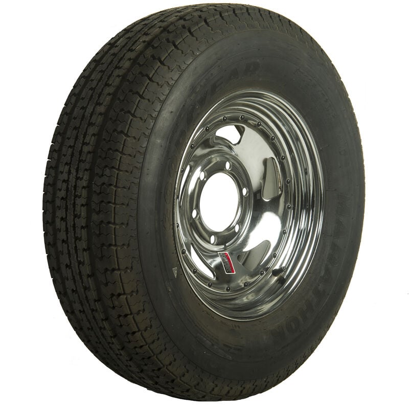Goodyear Marathon 225/75 R 15 Radial Trailer Tire, 6-Lug Chrome Directional Rim image number 1