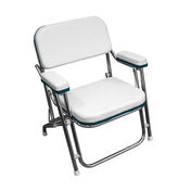 Wise Boaters Value Folding Deck Chair, White w/ Teal Trim