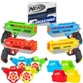 NERF Laser Strike 4 Player Laser Tag Game Pack Complete with 4 300ft Range Blasters, 4 Target Vests & 4 Holsters