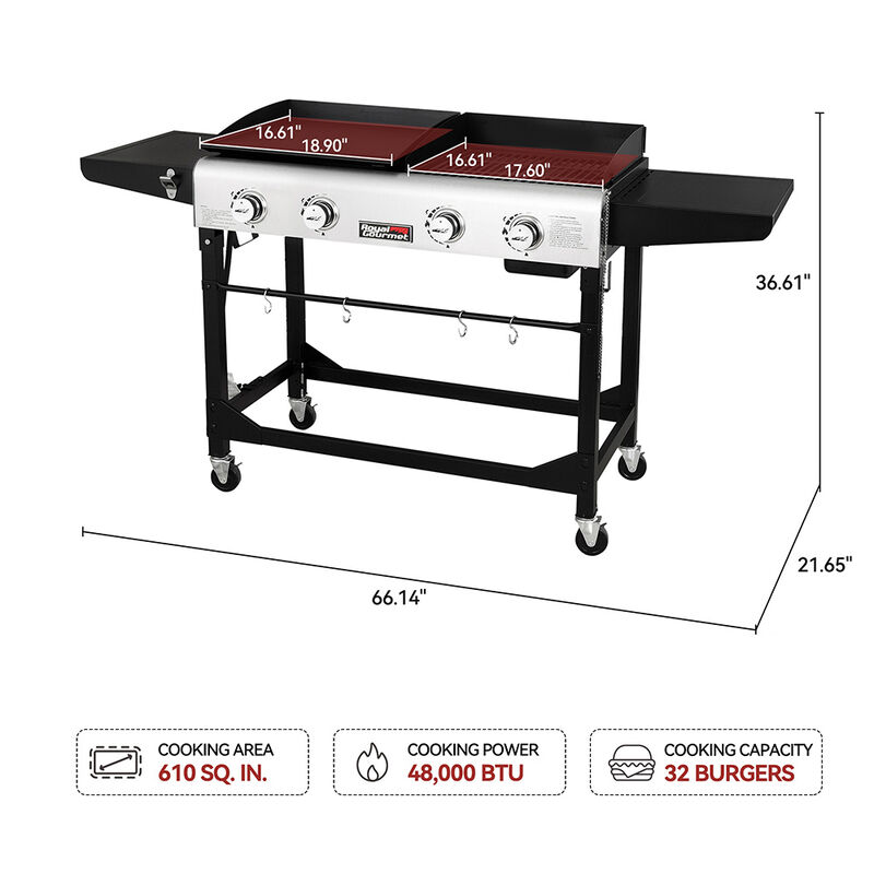 Royal Gourmet 4-Burner&nbsp;Flat Top&nbsp;Gas Grill & Griddle Combo, Folding Legs Design image number 16