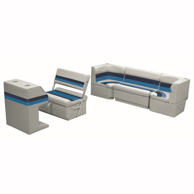 Deluxe Pontoon Furniture w/Toe Kick Base - Rear Cozy Package, Gray/Navy/Blue image number 1