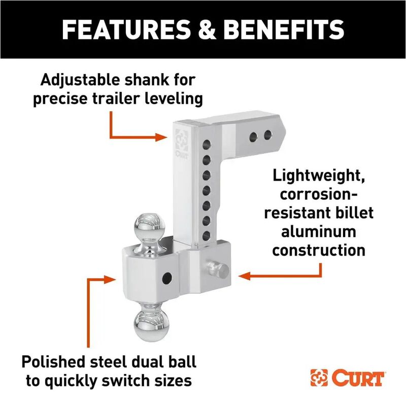 CURT AlumaLite Aluminum Hitch w/Dual Ball, 8 in Drop, 2-1/2 in Shank #45386 image number 7