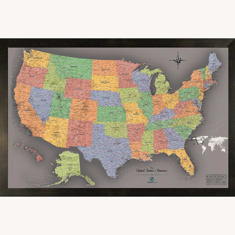 Magnetic Travel Map USA, Modern Grey, 36x24 image number 1