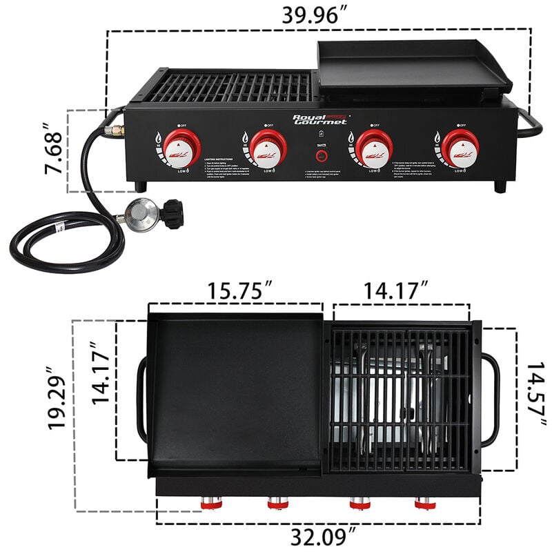 Royal Gourmet Portable 4-Burner Tabletop Gas Griddle and Grill Combo image number 16