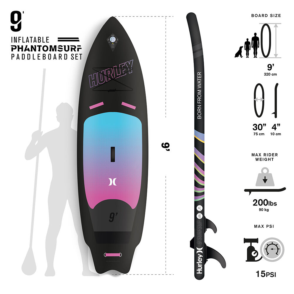 Hurley 9' Phantomsurf Inflatable Stand-Up Paddleboard Package
