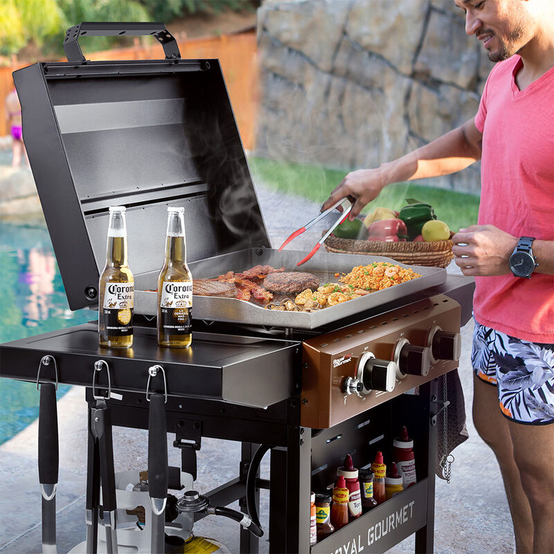 Royal Gourmet 3-Burner Gas Griddle w/ Hood & Shelves - GB3000PY image number 13